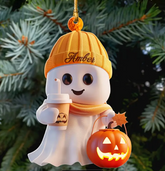 Classic Acrylic Halloween Ghost Decoration Ornament with Pumpkin and Coffee Cup Design, Electricity-Free Seasonal Decor - Halloween Decoration - For Home & Party - Suitable for Indoor Use - Perfect Gift for Halloween Lovers